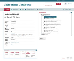 Archive Collections Screenshot of Soutron Archive Software