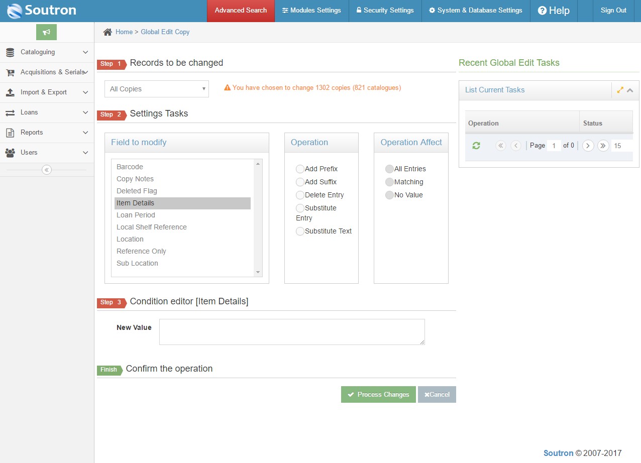 New Soutron LMS Feature Global Edit Copy