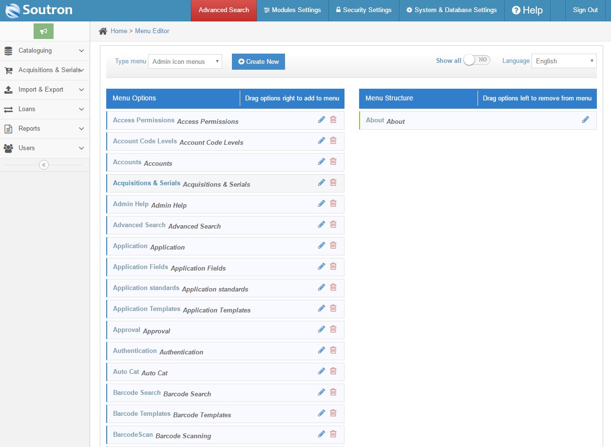 New Soutron LMS Feature Library Menu Control