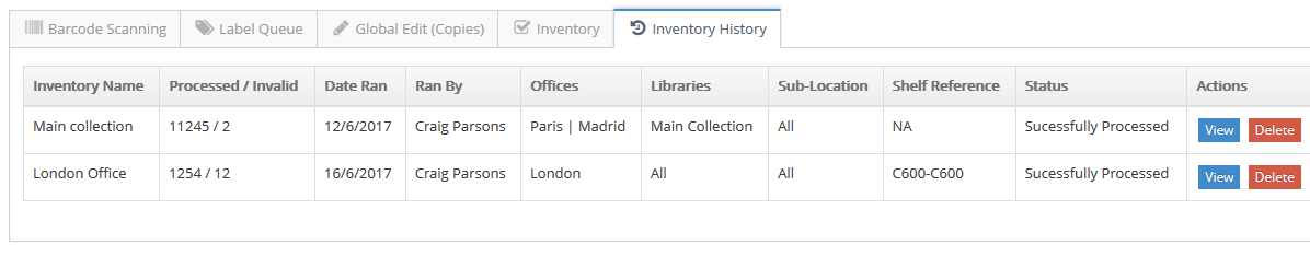 Inventory History