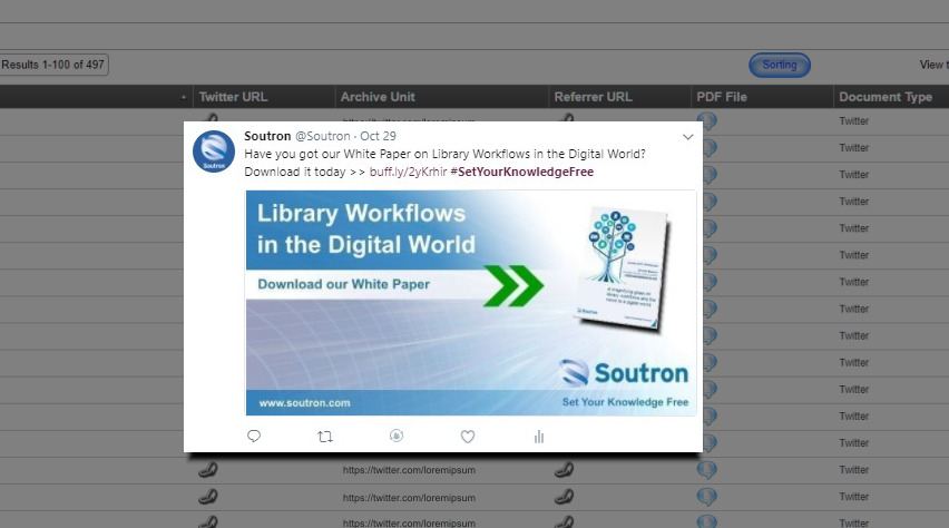 Soutron Twitter Post Archive Popup