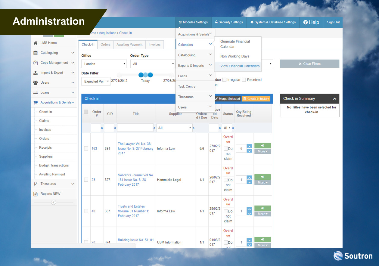 Soutron Administration Area