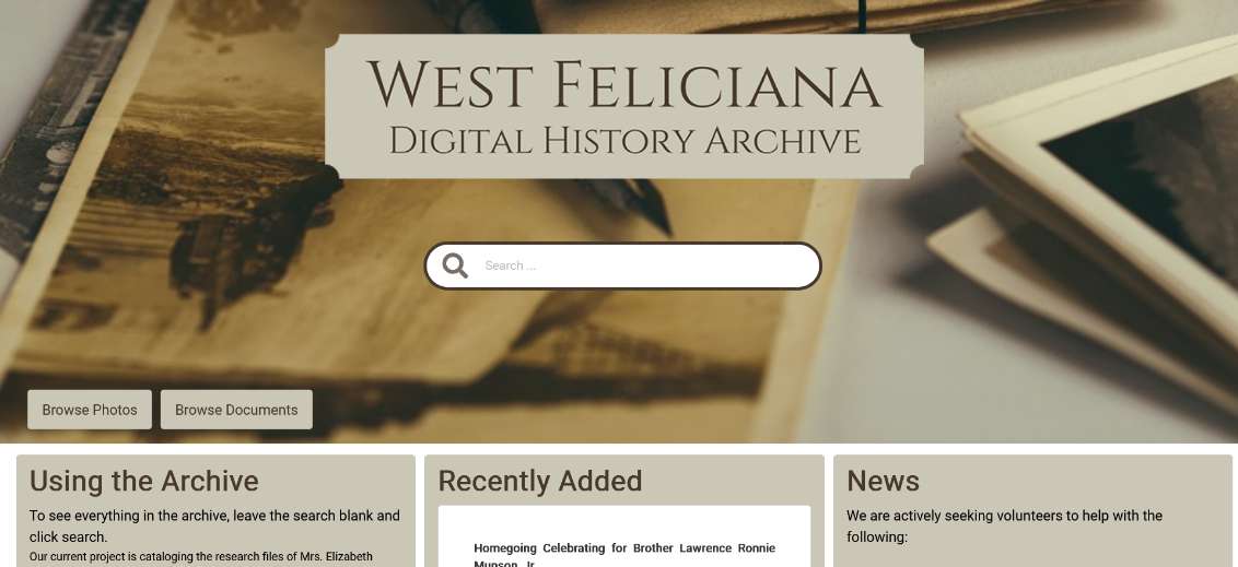West Feliciana Digital History Archive - Soutron Sample Template
