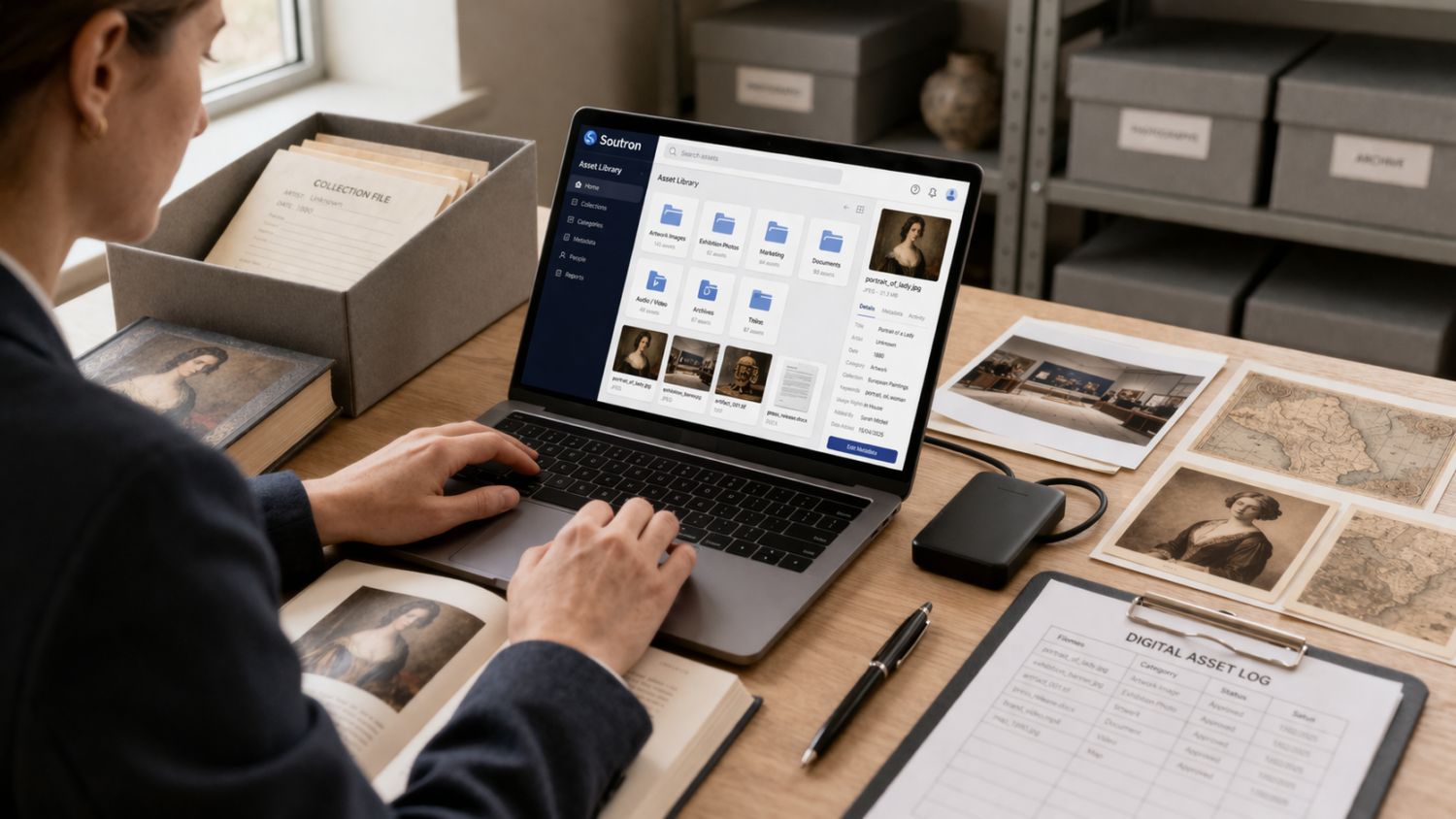 person working with digital archives