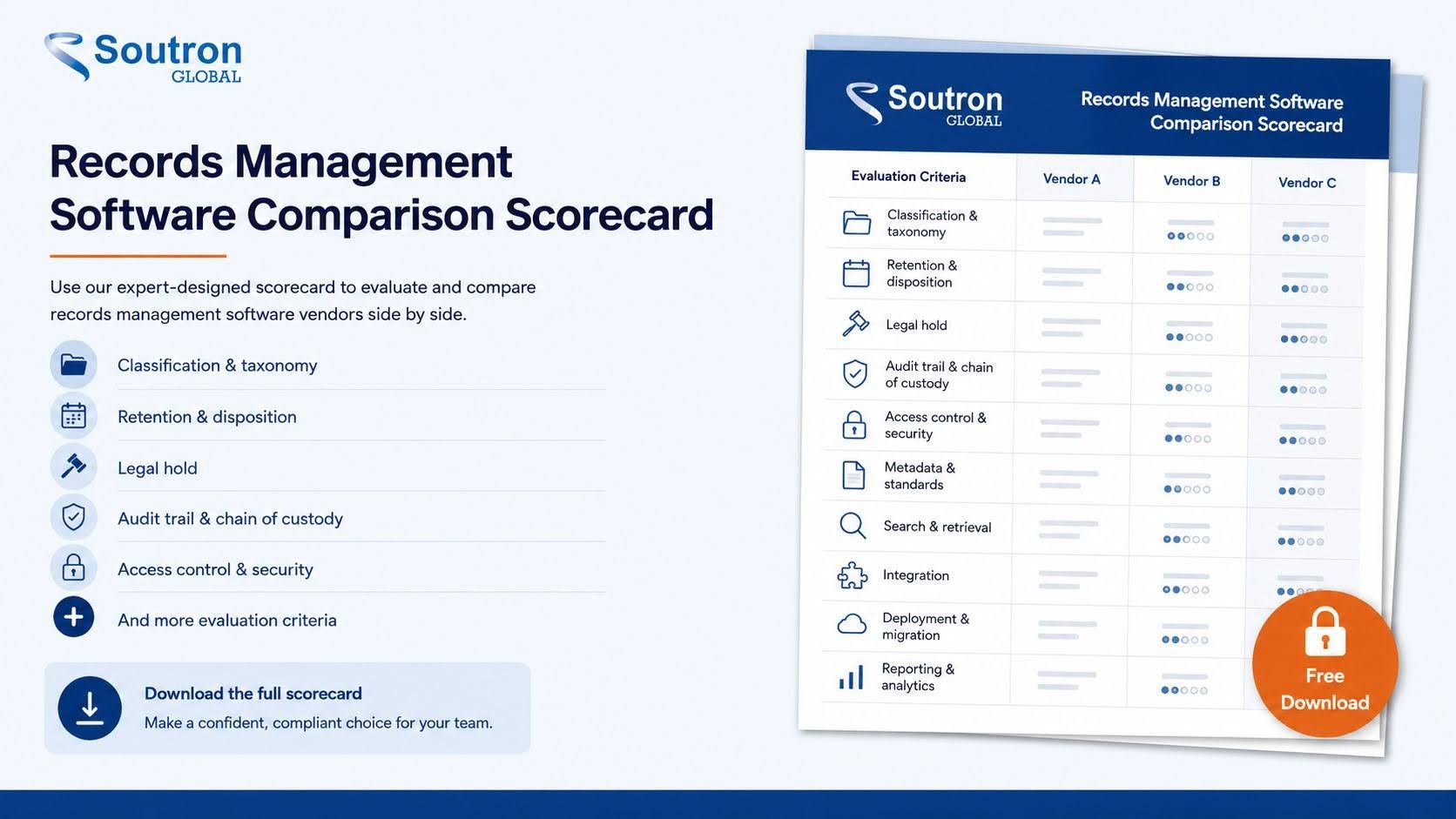 preview of the records management software comparison scorecard