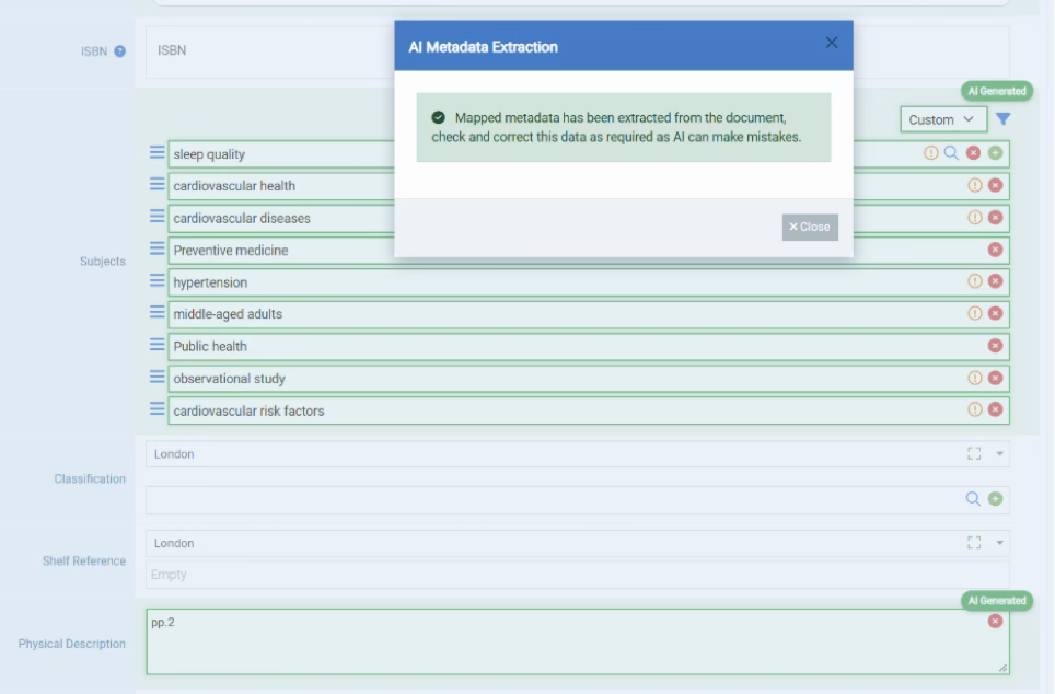 Soutron AI-powered metadata extraction for cataloguing.