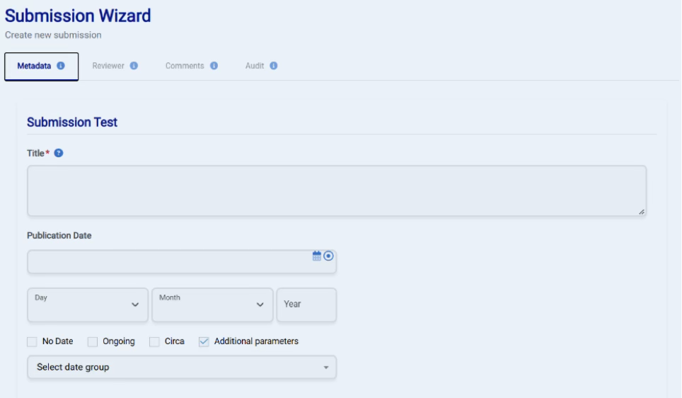 Soutron submission wizard for metadata entry and content review.