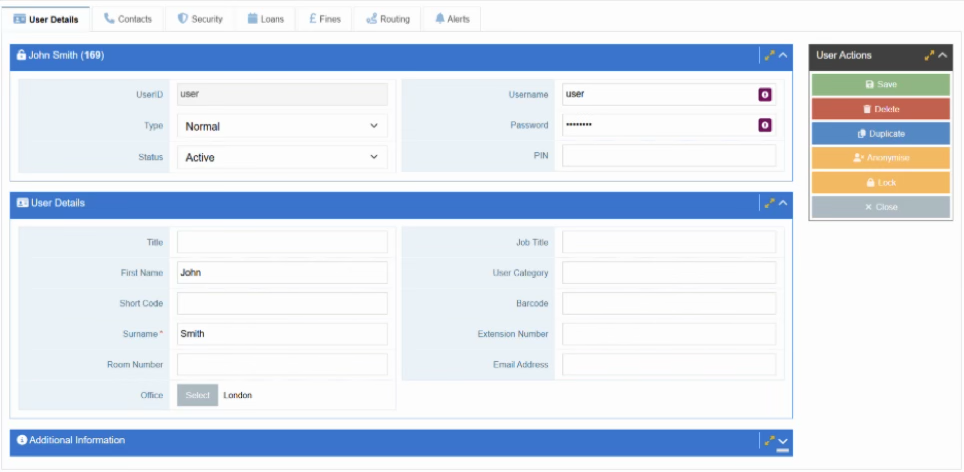 Soutron user management interface and account actions.
